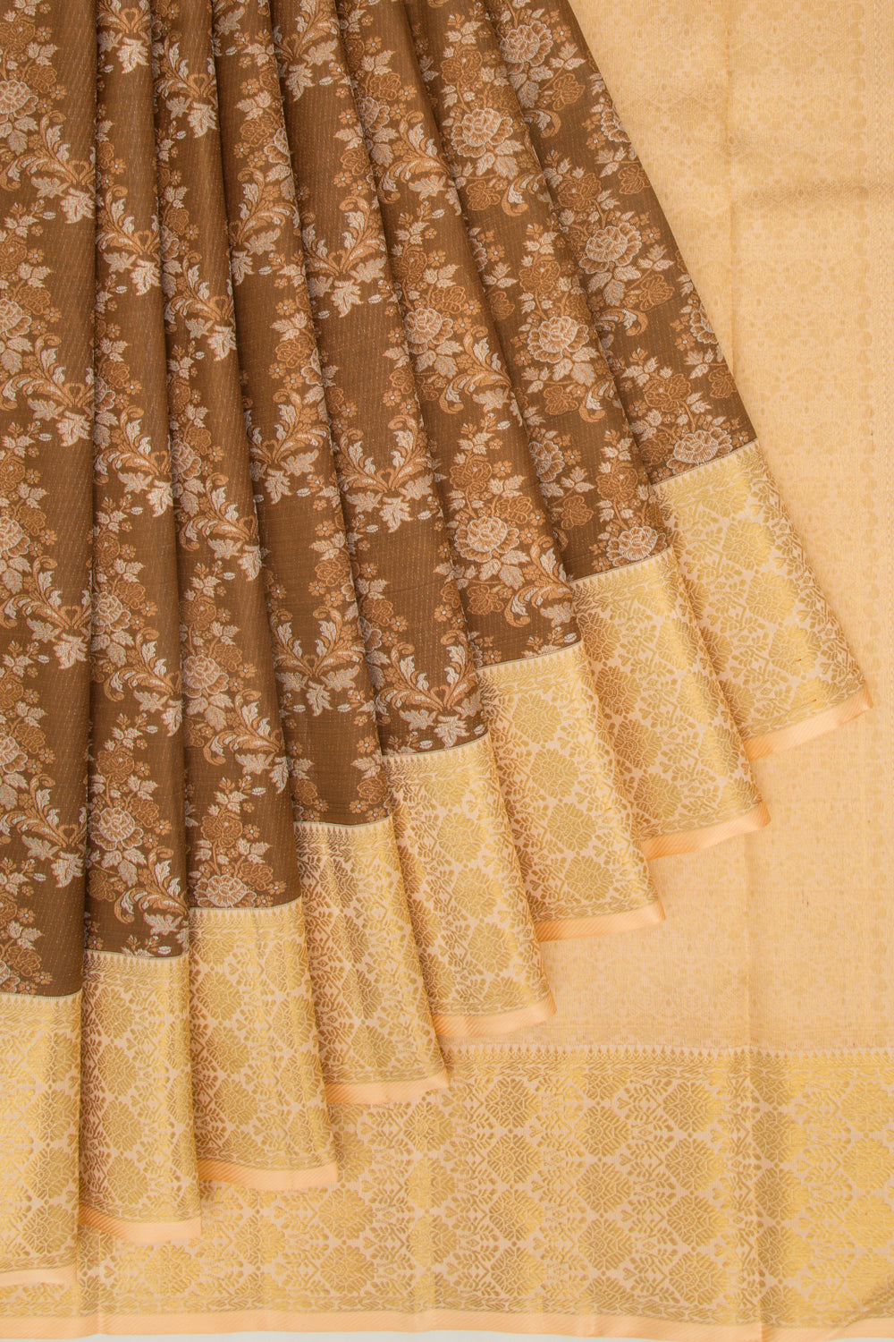 Kanchipuram Silk Brocade Snuff Brown Saree