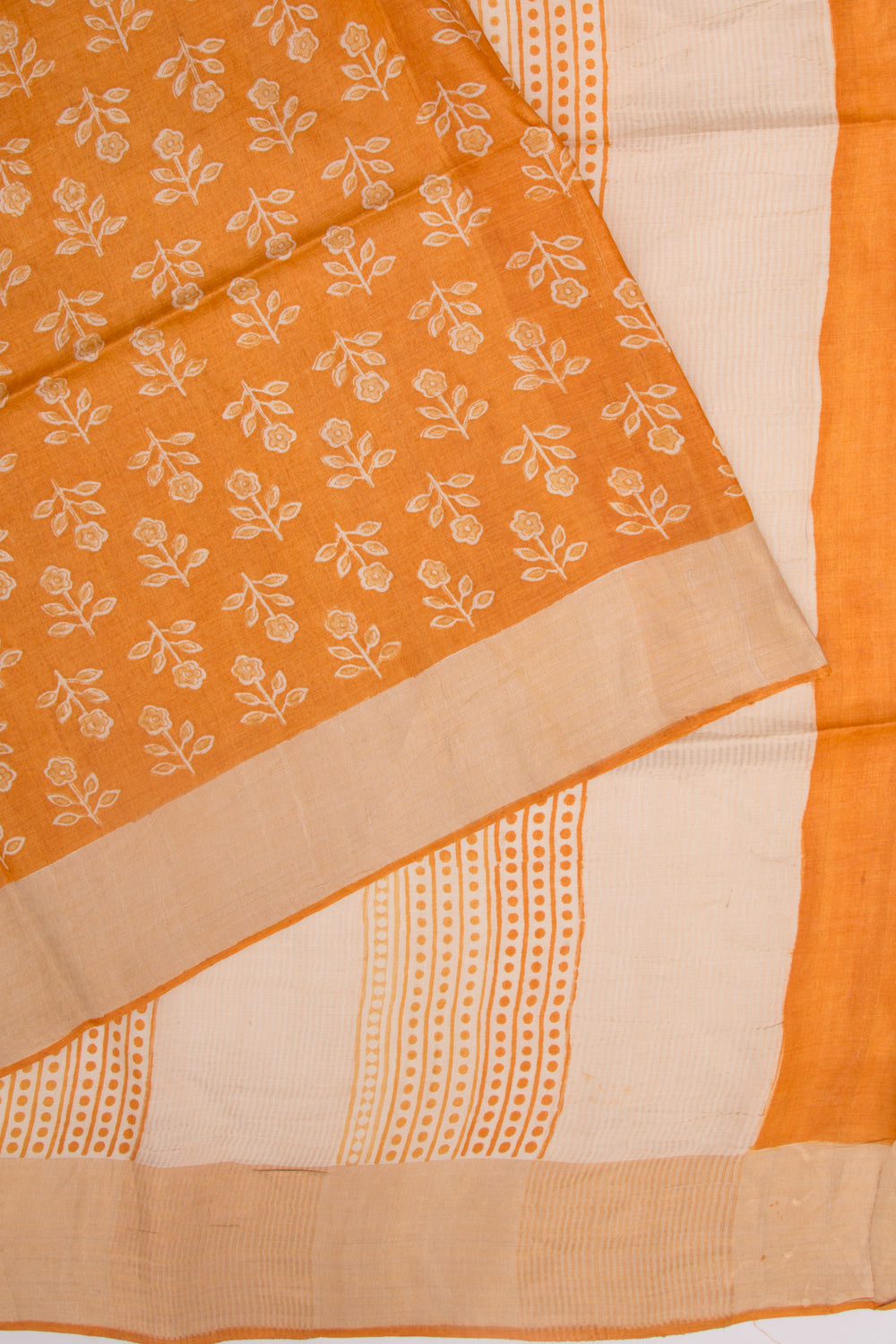 Tussar Floral Printed Mustard Yellow Saree
