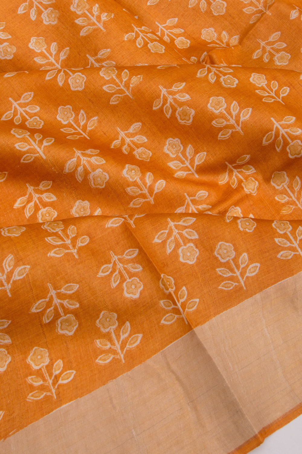 Tussar Floral Printed Mustard Yellow Saree