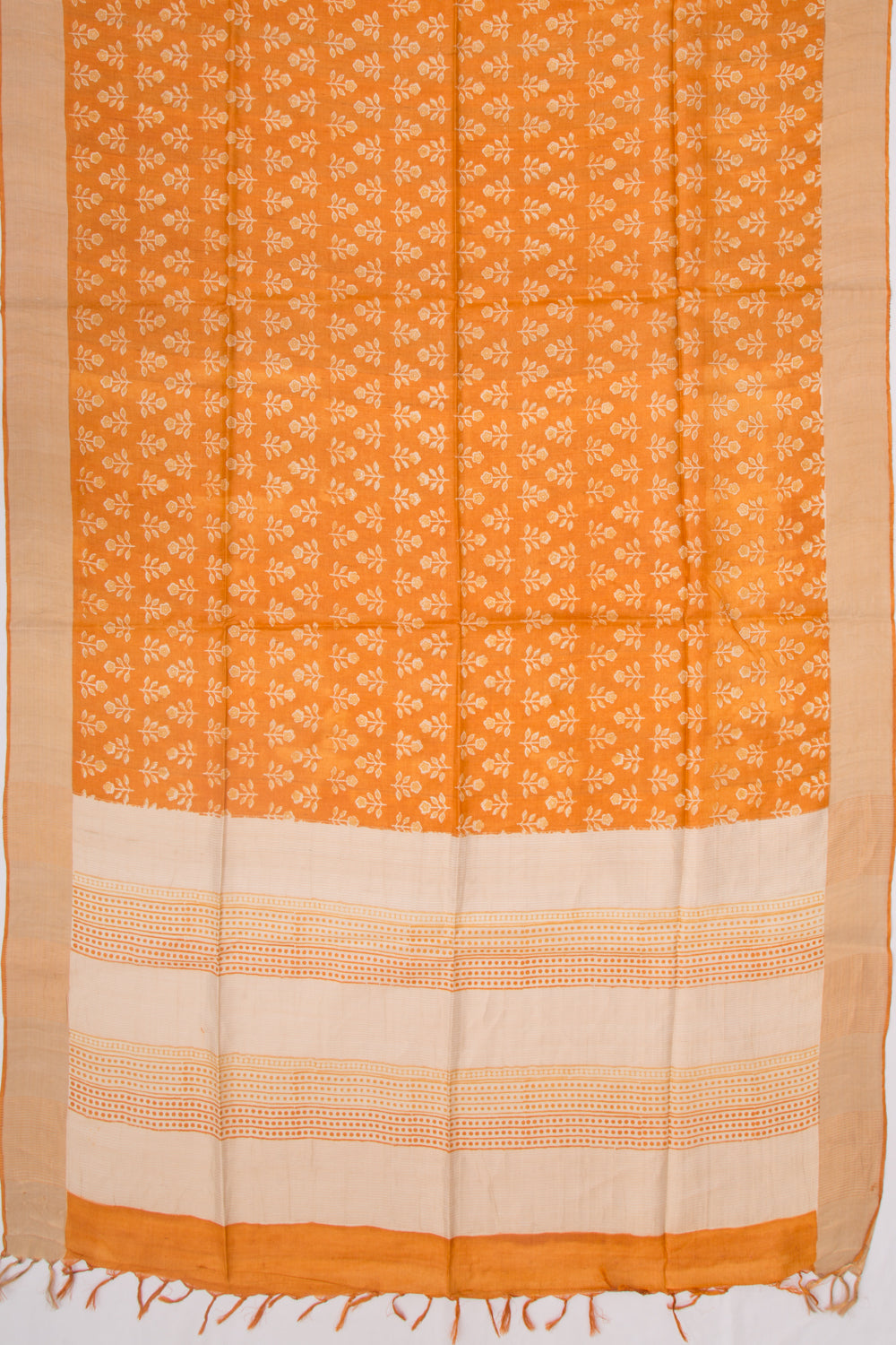 Tussar Floral Printed Mustard Yellow Saree