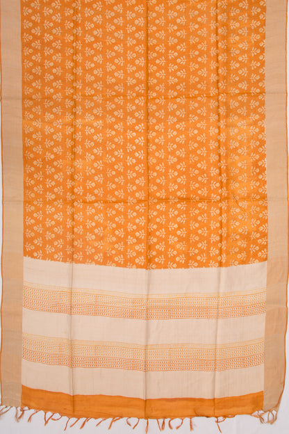 Tussar Floral Printed Mustard Yellow Saree