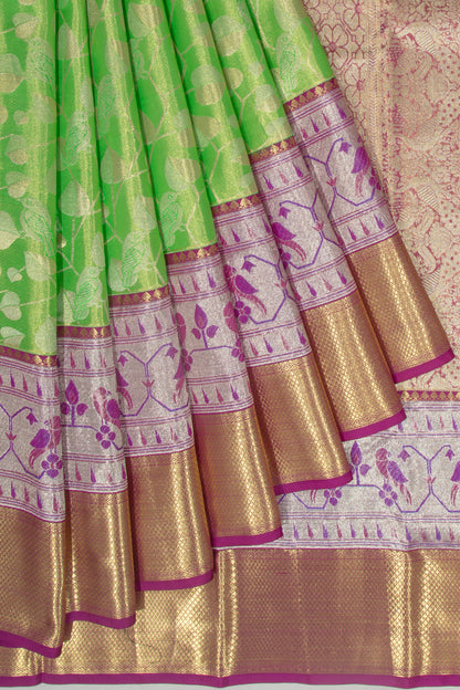 Taranga Kanchi Silk Tissue Jaal Green Saree