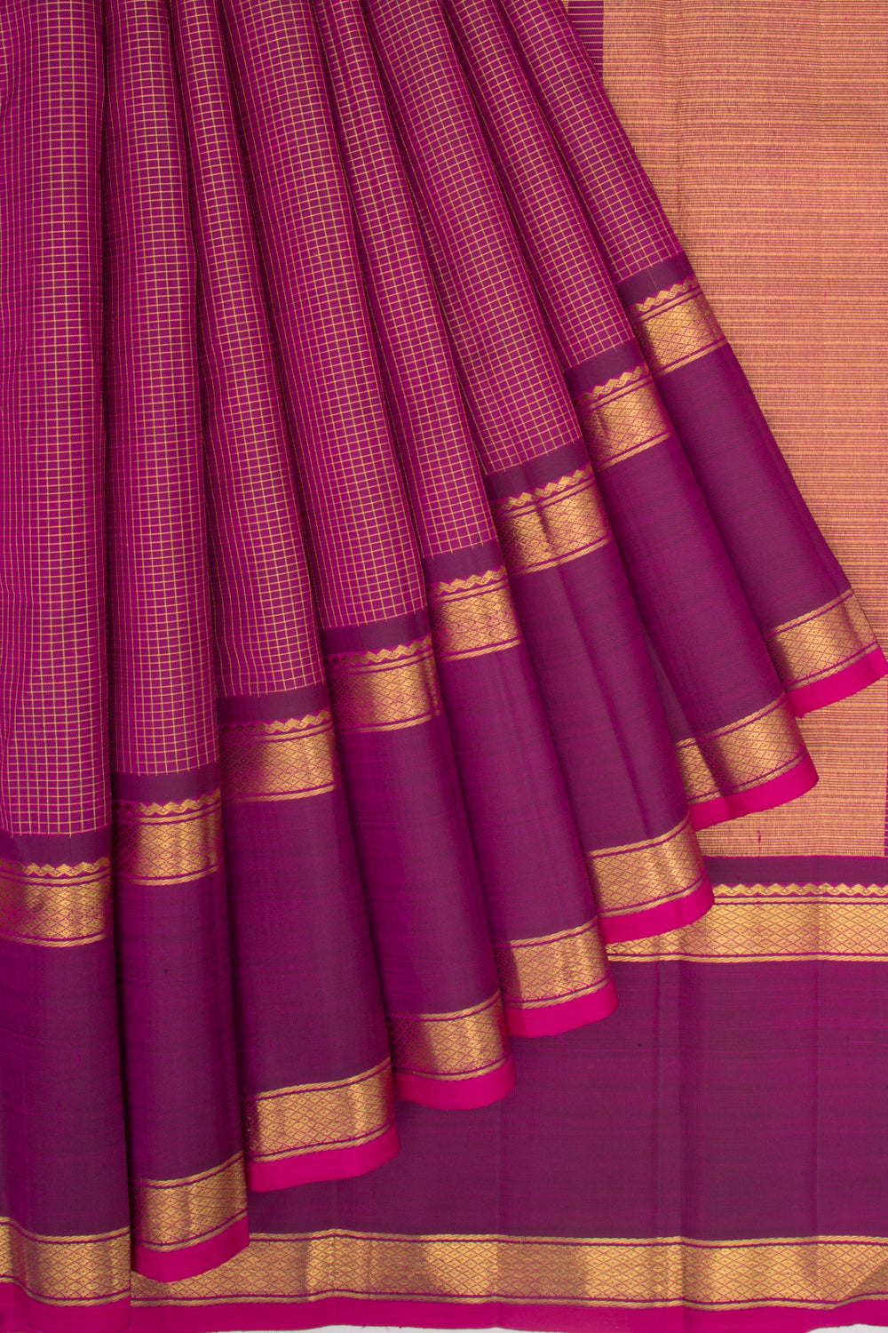 Kanchipuram Silk Checks Purple Saree