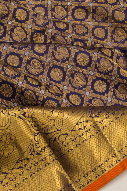 Kanchipuram Silk Brocade Dark Blue Saree