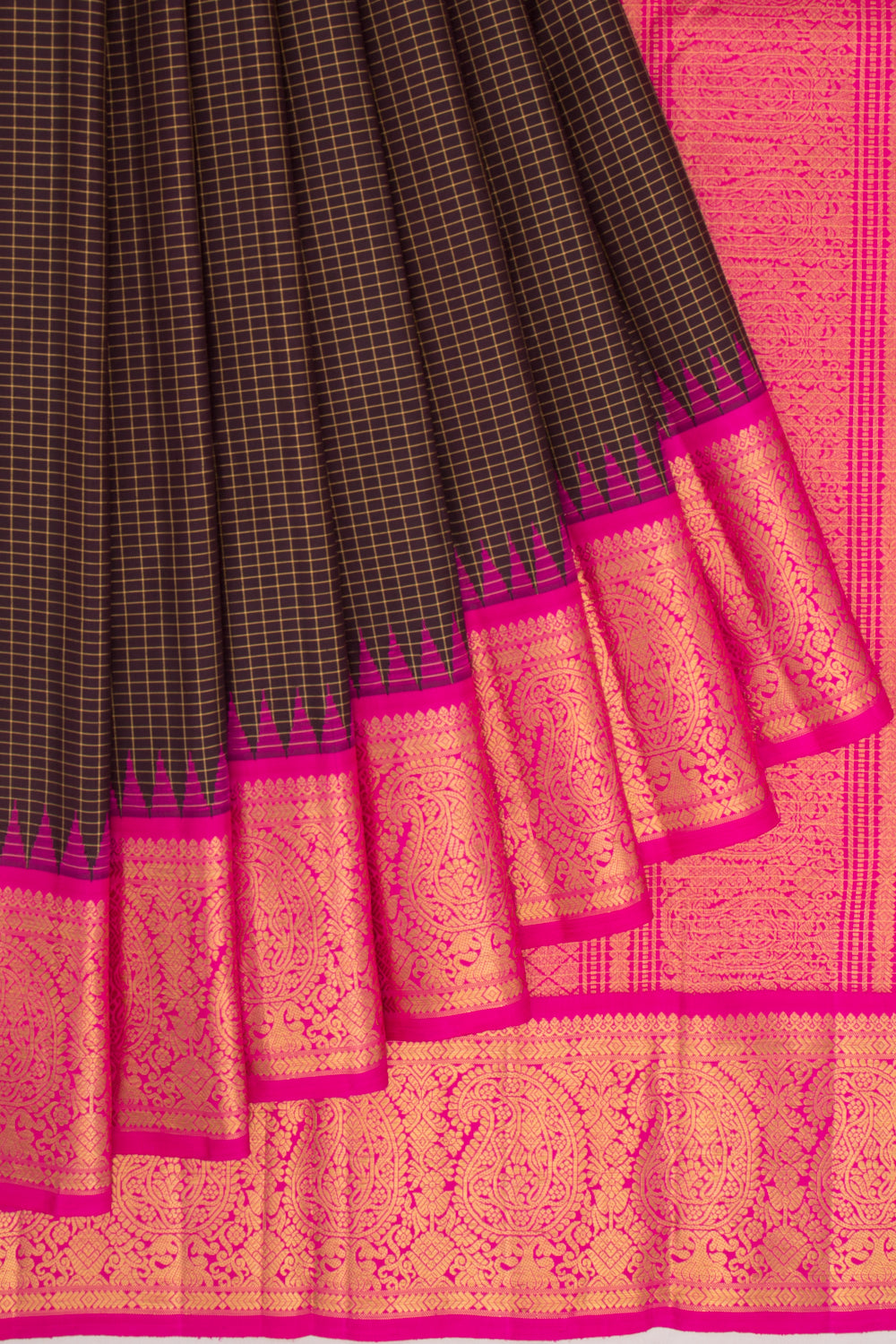 Kanchipuram Silk Checks Choco Brown Saree
