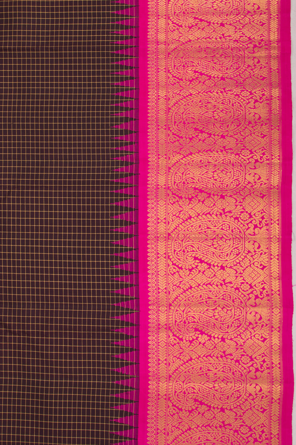 Kanchipuram Silk Checks Choco Brown Saree
