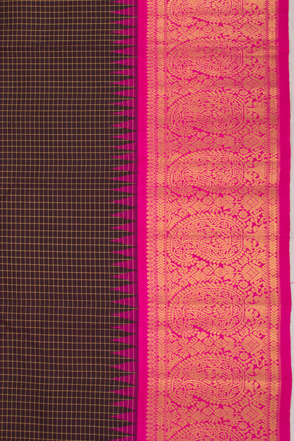 Kanchipuram Silk Checks Choco Brown Saree