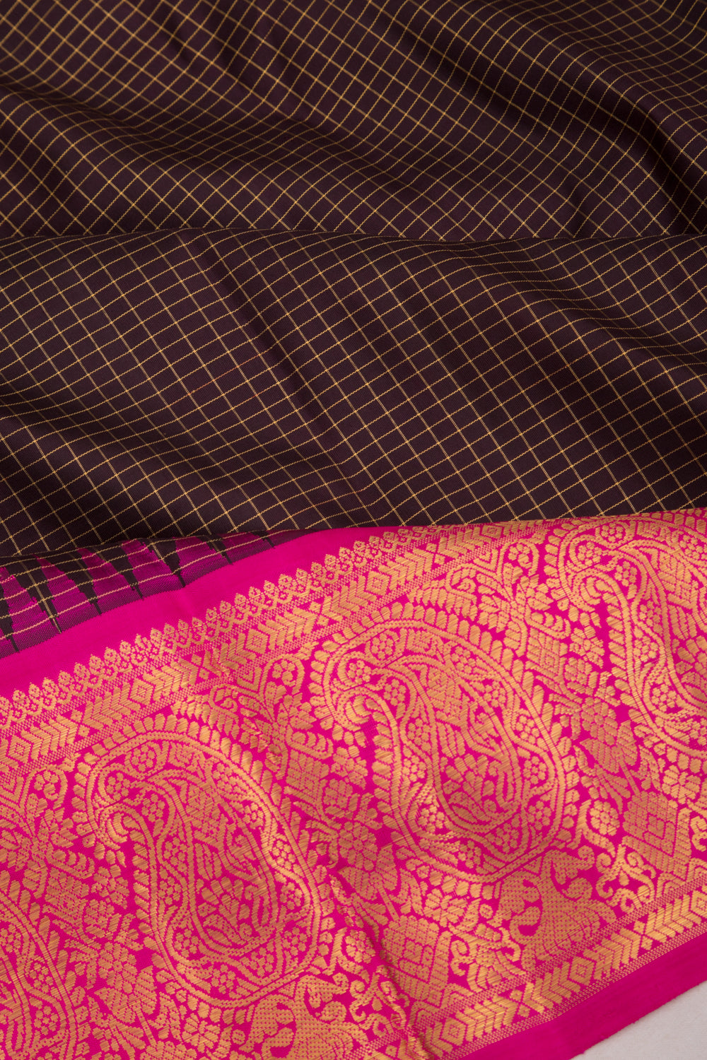Kanchipuram Silk Checks Choco Brown Saree