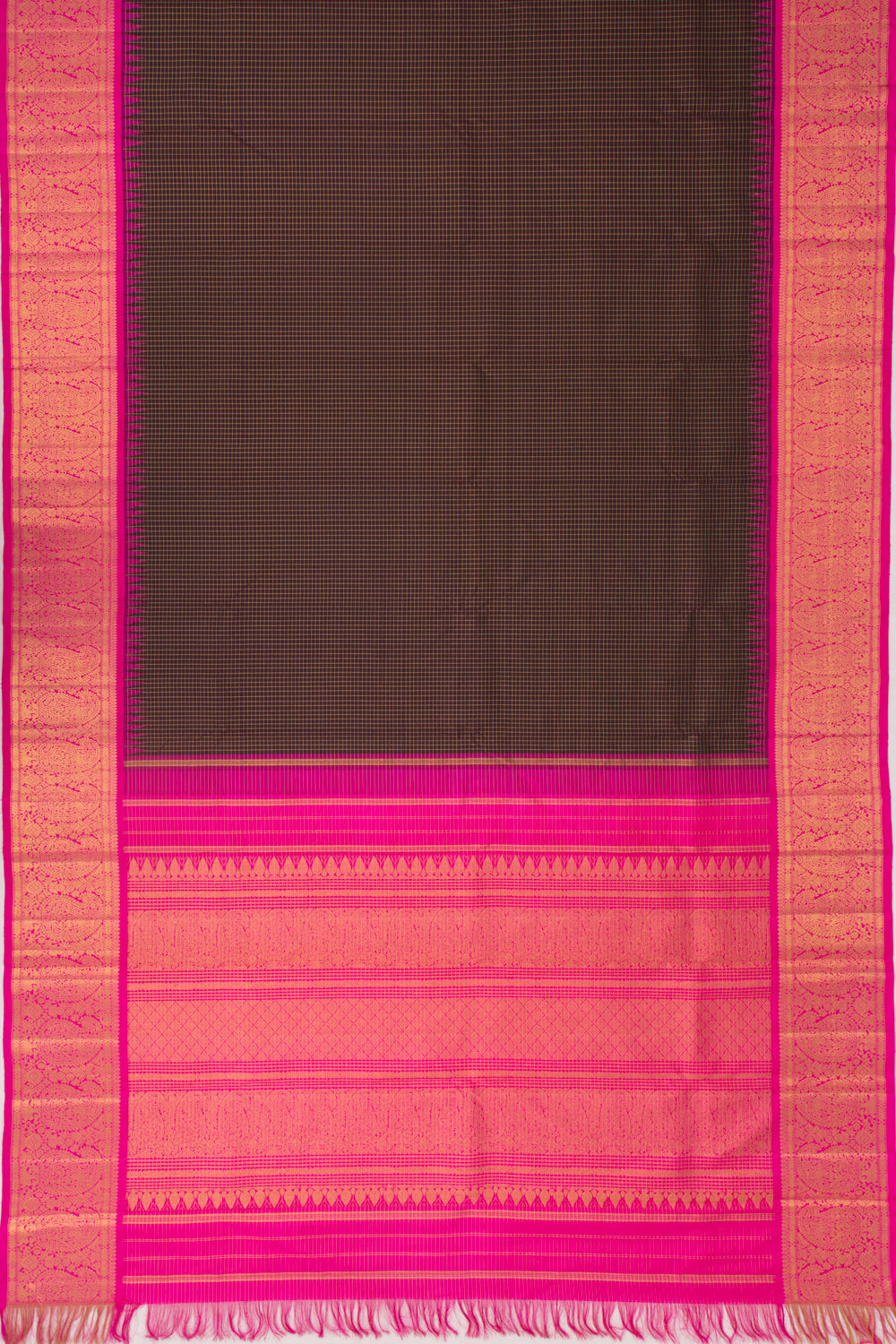 Kanchipuram Silk Checks Choco Brown Saree