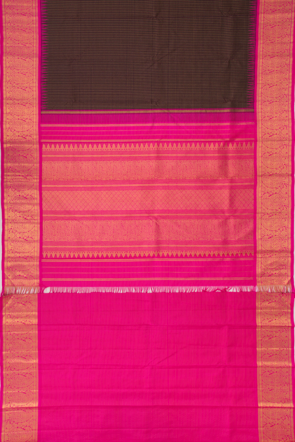 Kanchipuram Silk Checks Choco Brown Saree