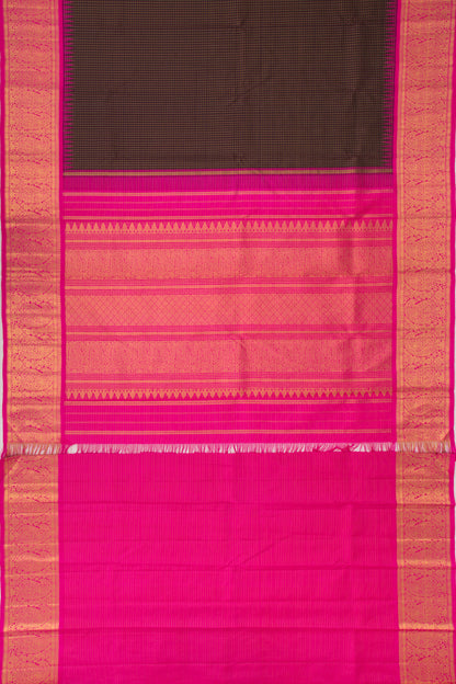 Kanchipuram Silk Checks Choco Brown Saree