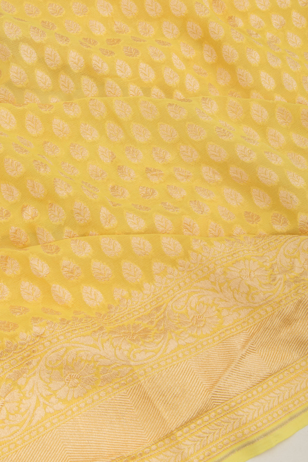 Banarasi Georgette Brocade Yellow Saree