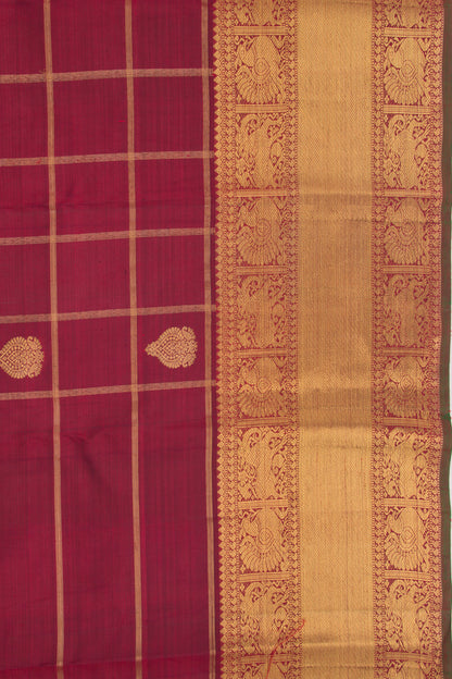 Kanchipuram Silk Checks And Butta Maroon Saree