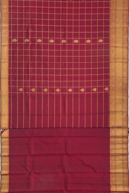 Kanchipuram Silk Checks And Butta Maroon Saree