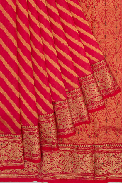 Chanderi Silk Diagonal Lines Red Saree