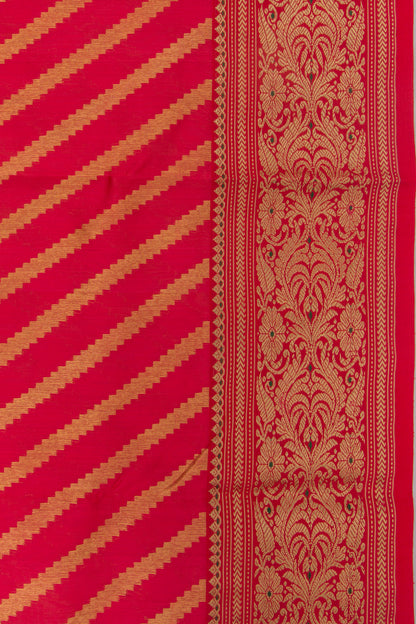 Chanderi Silk Diagonal Lines Red Saree