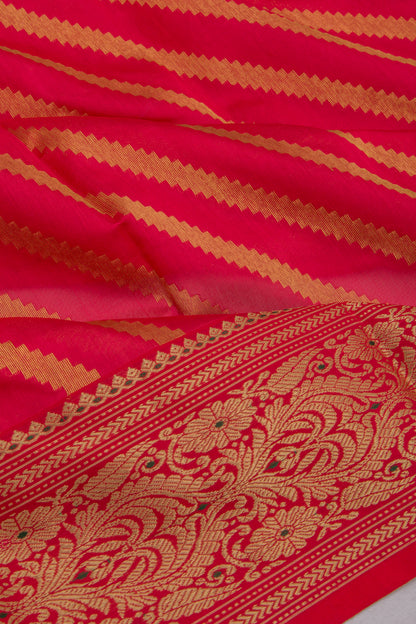 Pure Chanderi Silk Diagonal Lines Red Saree