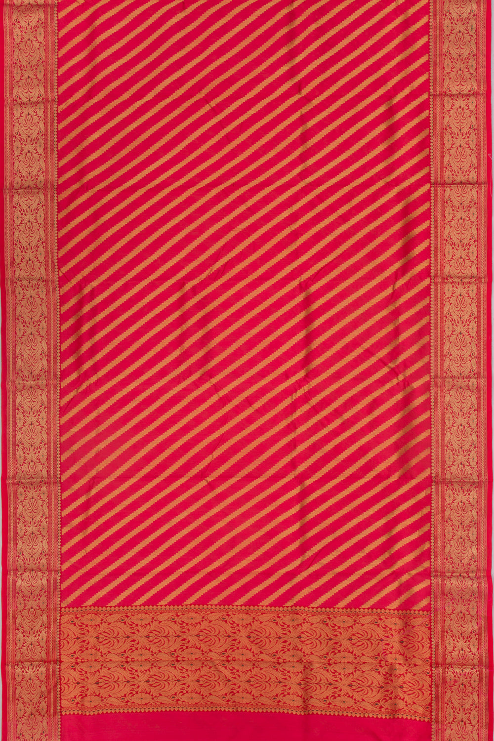 Pure Chanderi Silk Diagonal Lines Red Saree