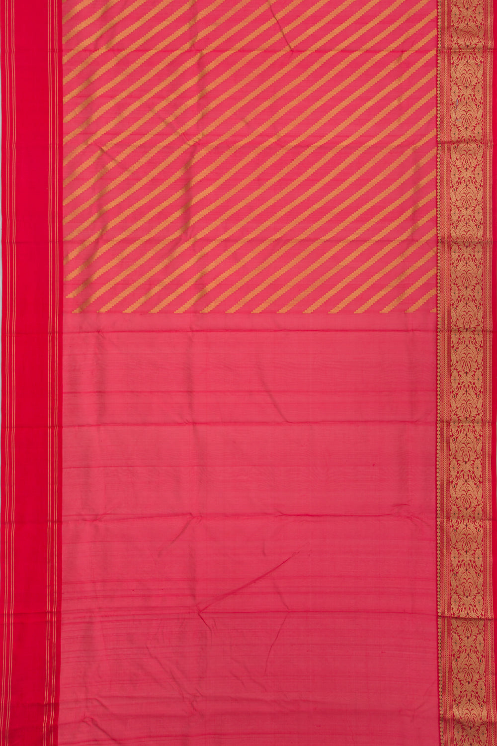 Pure Chanderi Silk Diagonal Lines Red Saree