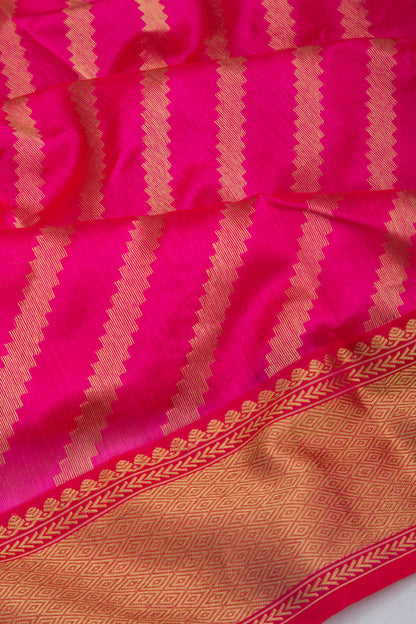Chanderi Silk Diagonal Lines Pink Saree
