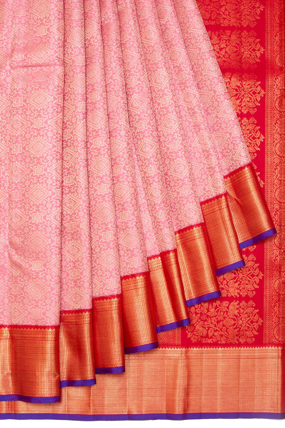 Kanchipuram Silk Brocade Pink Saree
