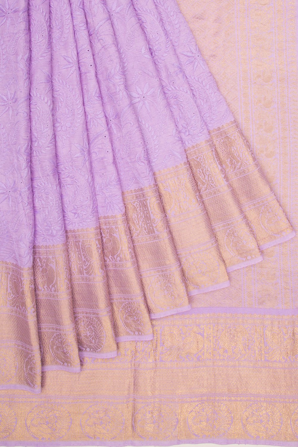Kanchipuram Silk Chikankari Lavender Saree
