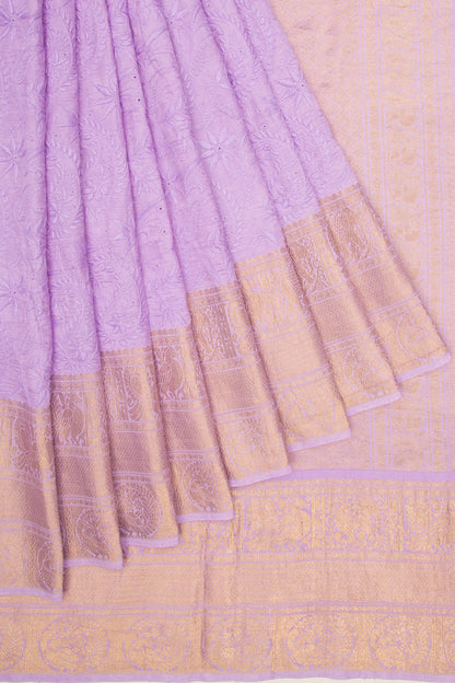 Kanchipuram Silk Chikankari Lavender Saree