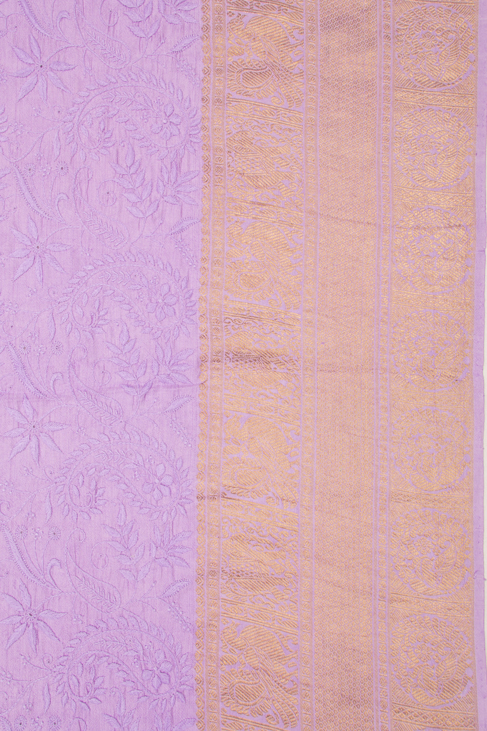 Kanchipuram Silk Chikankari Lavender Saree