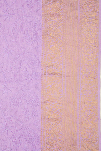Kanchipuram Silk Chikankari Lavender Saree