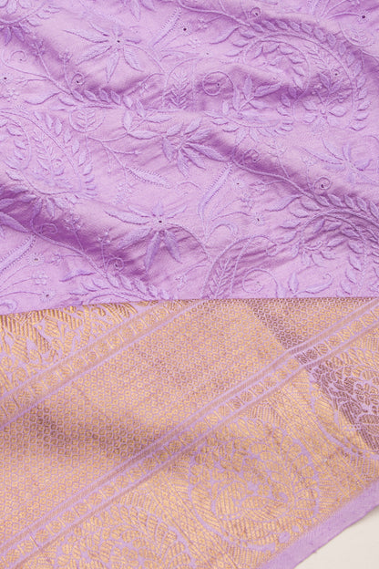 Kanchipuram Silk Chikankari Lavender Saree
