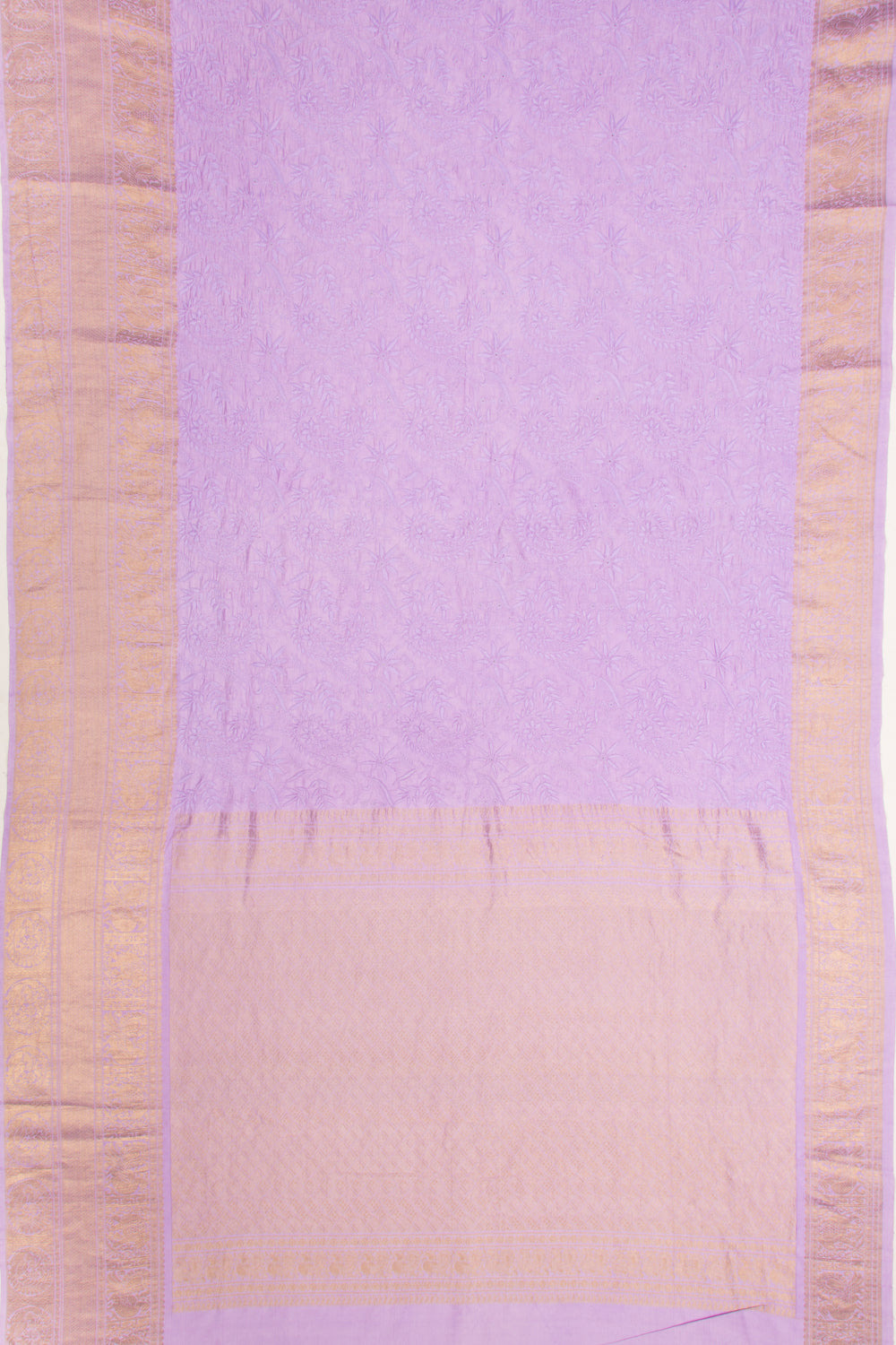 Kanchipuram Silk Chikankari Lavender Saree