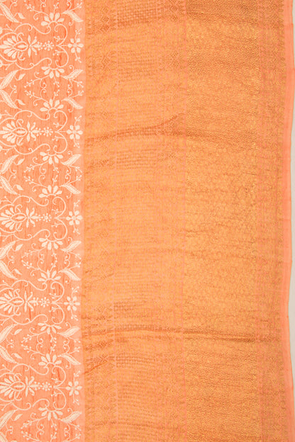 Kanchipuram Silk Chikankari Orange Saree
