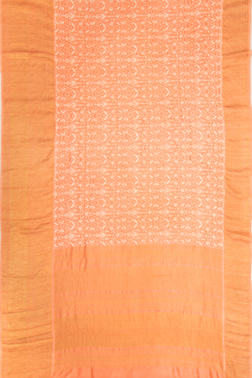 Kanchipuram Silk Chikankari Orange Saree