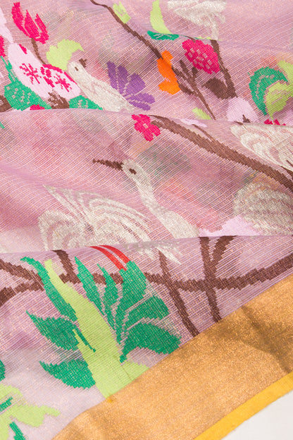 Kota Silk Tissue Jamdani Pink Saree