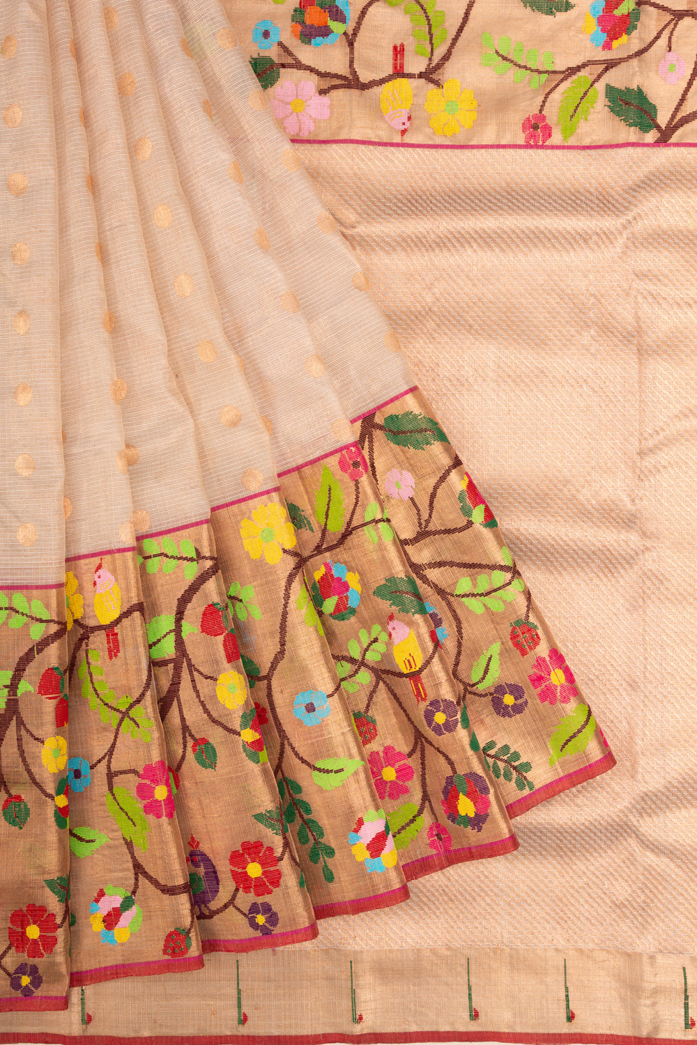 Kota Silk Tissue Butta Cream Saree