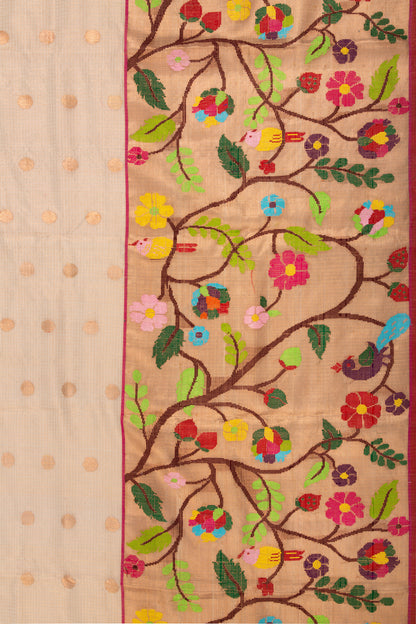Kota Silk Tissue Butta Cream Saree
