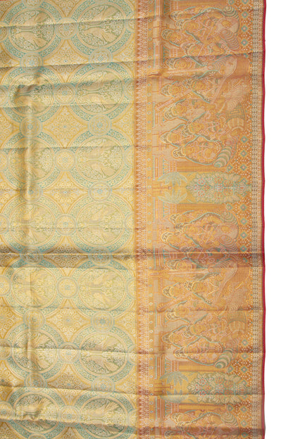 Kanchipuram Silk Tissue Jaal Blue Saree