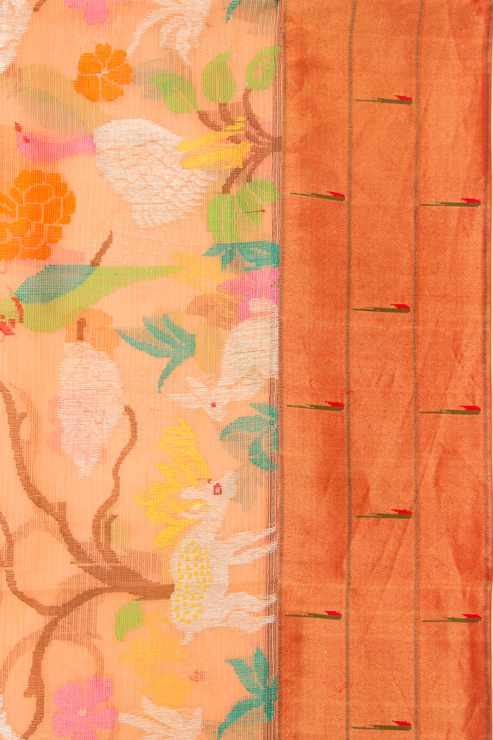 Kota Silk Diagonal Lines Peach Saree With Pathani Border