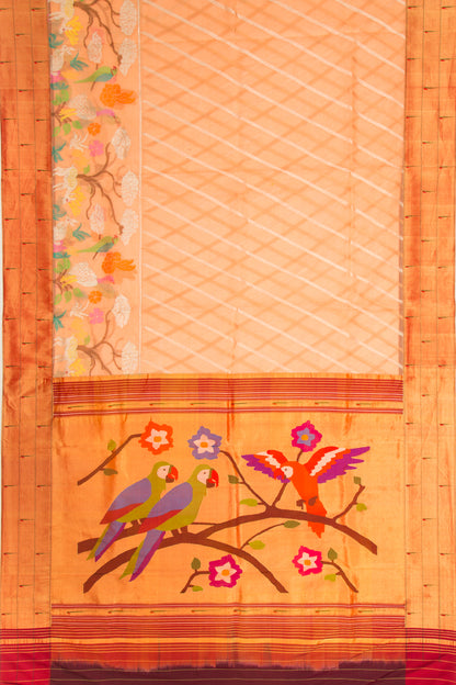 Kota Silk Diagonal Lines Peach Saree With Pathani Border