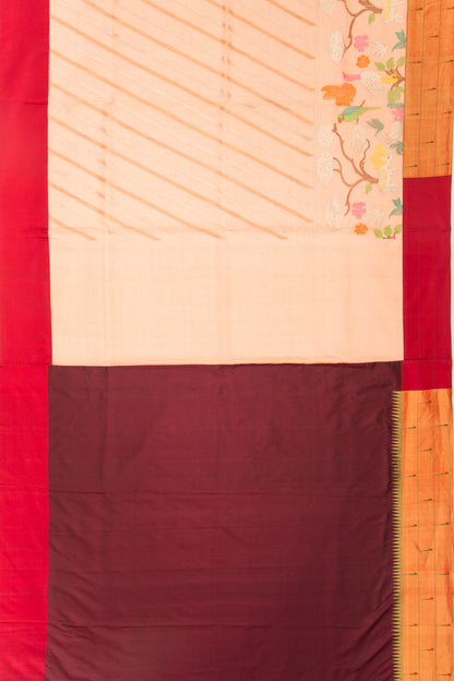 Kota Silk Diagonal Lines Peach Saree With Pathani Border