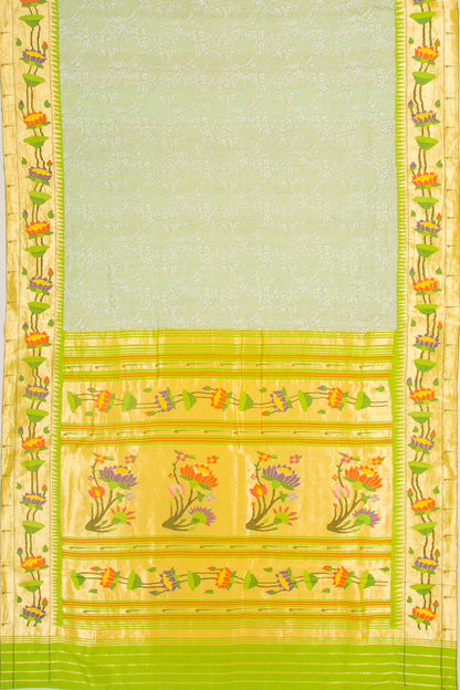 Tussar Chikankari Pastel Green Saree With Paithani Border
