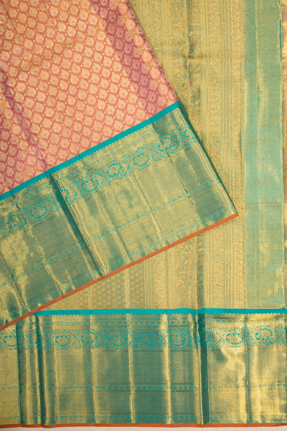 Kanchipuram Silk Tissue Brocade Pink Saree