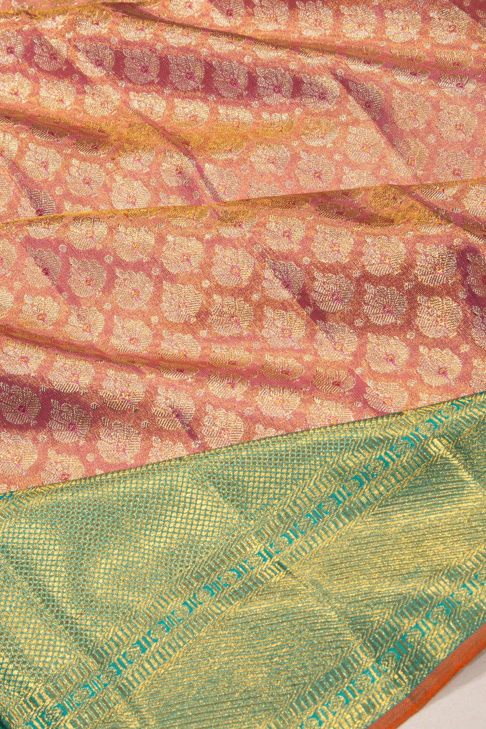 Kanchipuram Silk Tissue Brocade Pink Saree