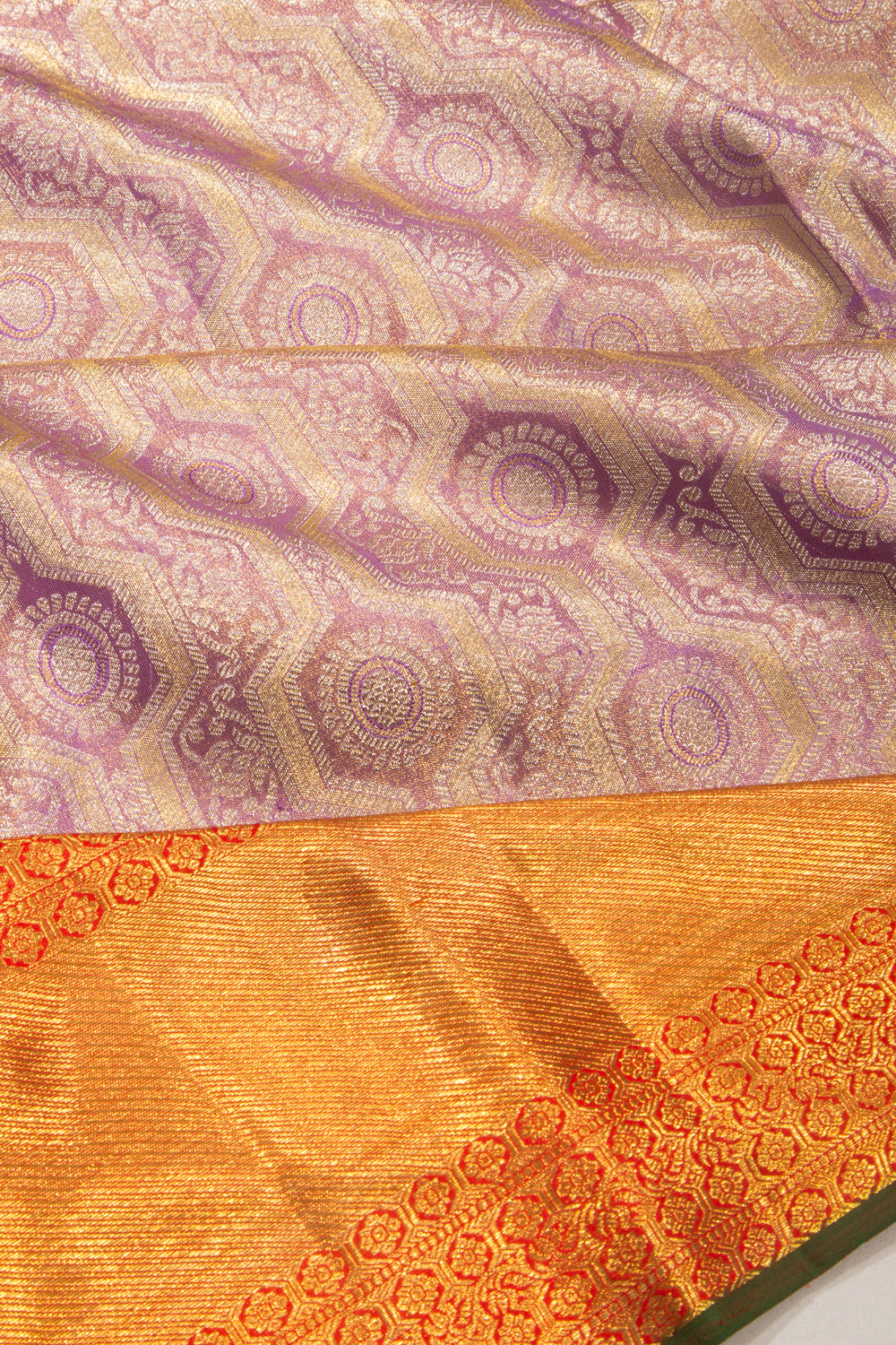 Kanchipuram Silk Tissue Brocade Lavender Saree