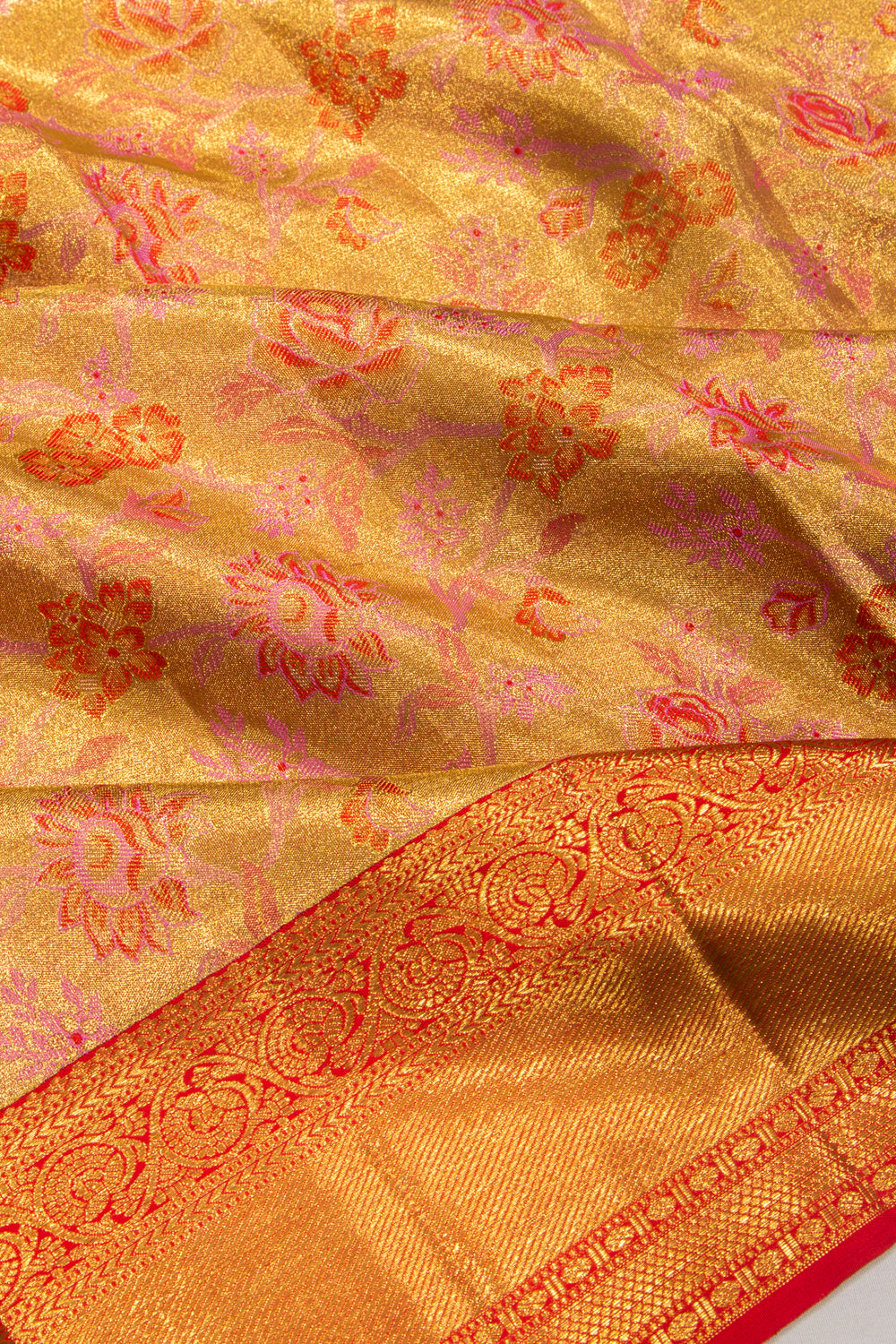 Kanchipuram Silk Tissue Brocade Gold Saree
