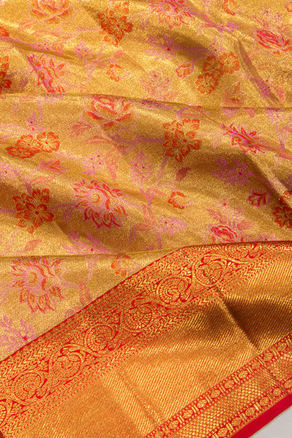 Kanchipuram Silk Tissue Brocade Gold Saree