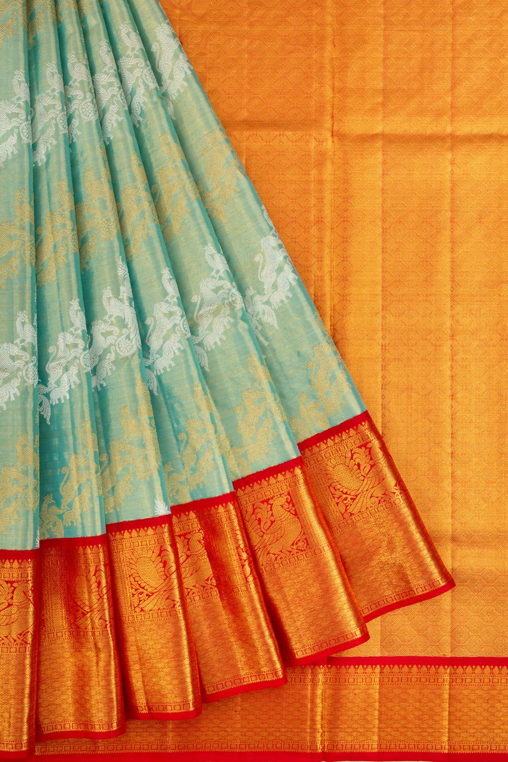 Kanchipuram Silk Tissue Jaal Blue Saree