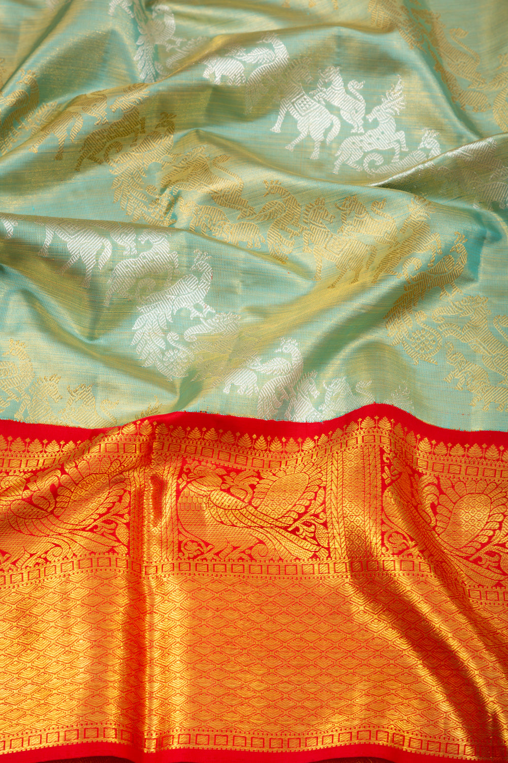 Kanchipuram Silk Tissue Jaal Blue Saree