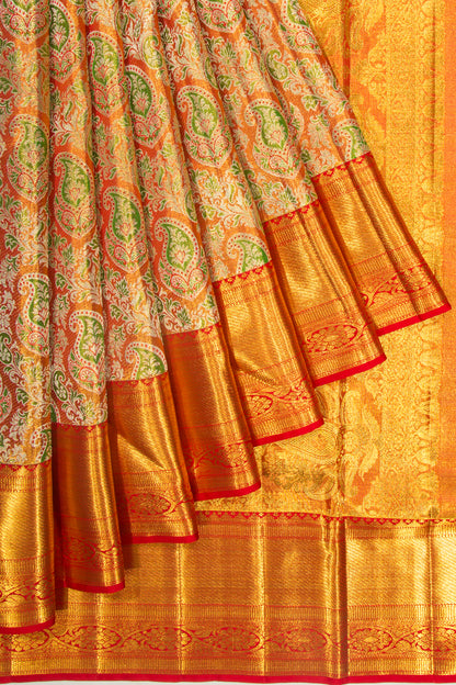 Kanchipuram Silk Tissue Brocade Orange Saree