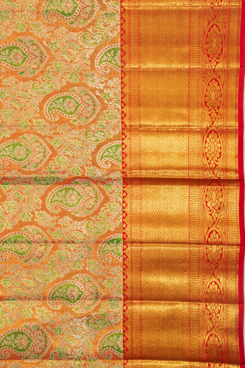 Kanchipuram Silk Tissue Brocade Orange Saree